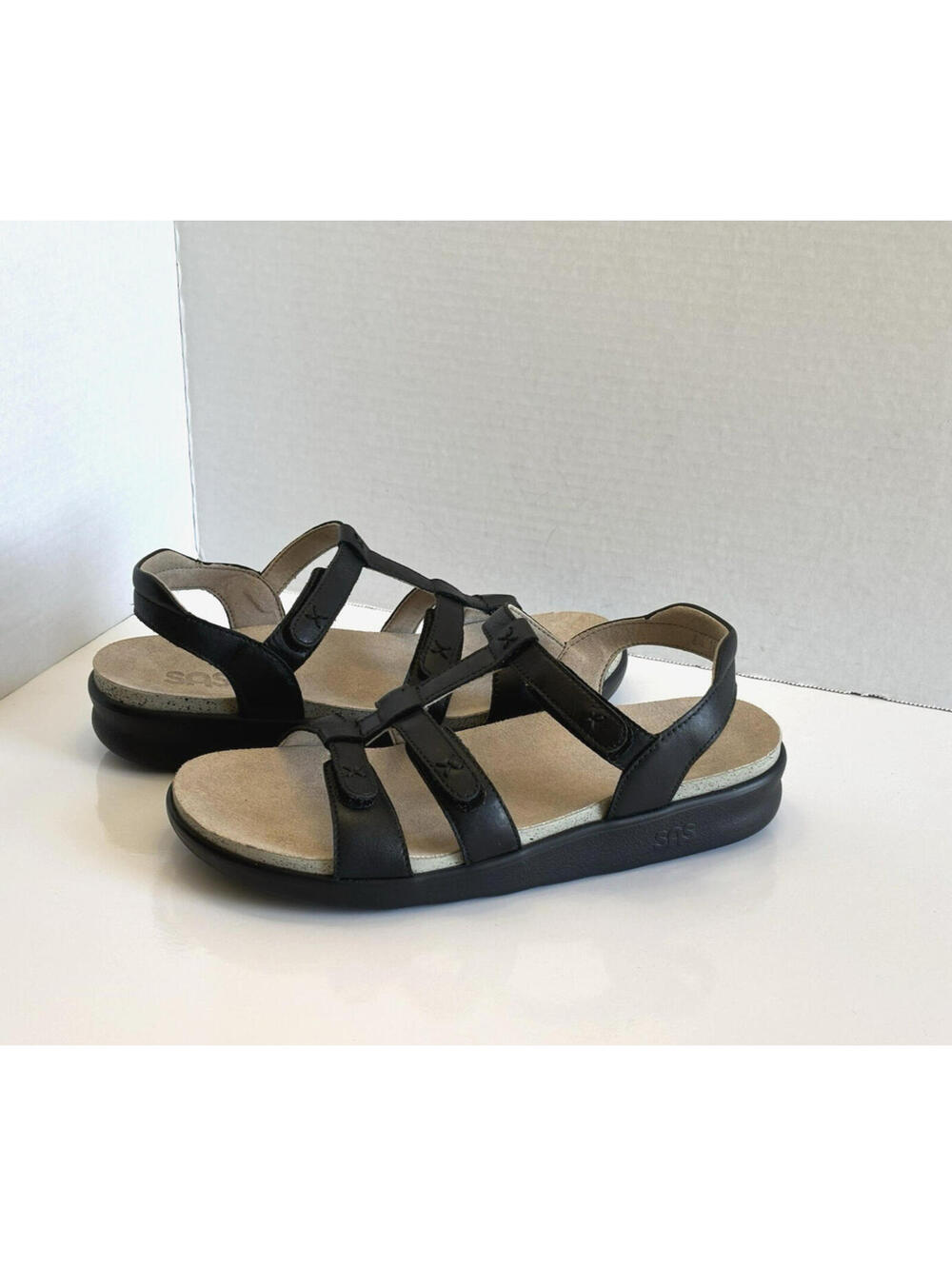 SAS Sorrento T-Strap Sandals Womens 8.5M Black Leather Comfort Shoes Made in USA